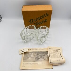 Princess House Crystal Spoon and Fork Holder Set of 2 Clear Glass 438 with Box